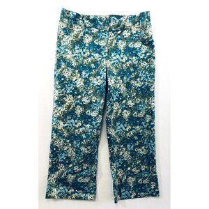 Ann Taylor Womens Size 4 Blue Green Floral Cropped Pants Pockets Cottagecore